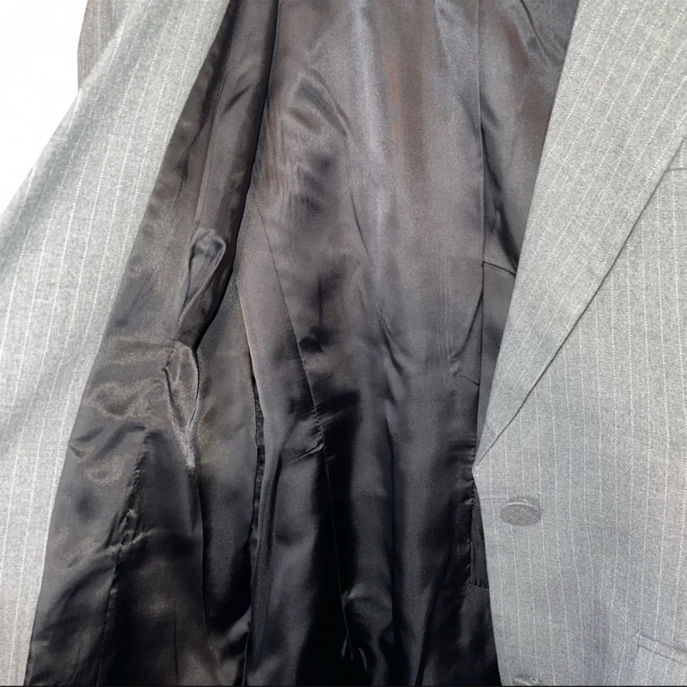 Avec Les Filles Belted Grey Pinstripe Blazer Jacket - Picture 9 of 14